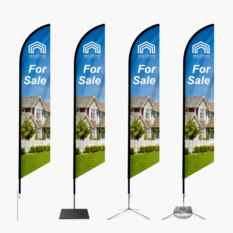 Flag base options: ground stake, cross base, water bag and square base